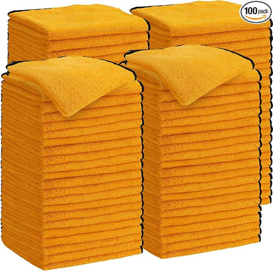 Tallew 100 Pcs Yellow Microfiber Towels: 16"x16" Microfiber Drying Towels Bulk Micro Fiber Car Cleaning Cloth for Cars Drying Washing Polishing Cleaning Household Supplies