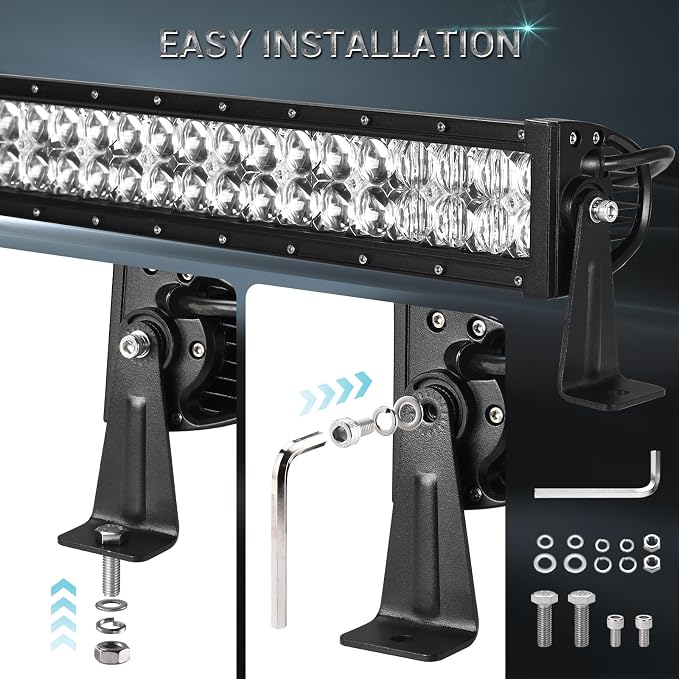 Audak LED Light Bar Side Mounting Brackets Kit Universal Stainless Steel Black Powder Coating Side Mount for Double Row Straight or Curved LED Light Bar (Pack of 2)