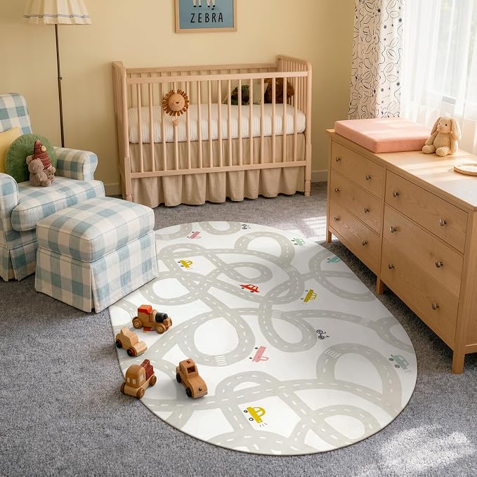 STARUIA Grey Kids Rug for Playroom, 5'x7' Washable Road Rug for Kids Bedroom, Non-Slip Car Rugs for Nursery, Large Traffic Play Mat Utral Soft Baby Carpet for Boys Girls Dorm Toy Room Tent