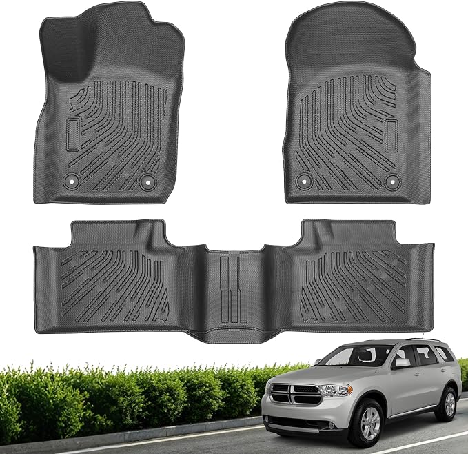Floor Mats for Dodge Durango 2011-2015 | All-Weather Rubber Mats & Liners 3D Custom Fit Waterproof Odorless TPE Floor Liners Non-Slip Front & 2nd Row, Black