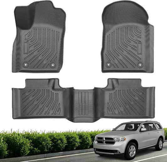 Floor Mats for Dodge Durango 2011-2015 | All-Weather Rubber Mats & Liners 3D Custom Fit Waterproof Odorless TPE Floor Liners Non-Slip Front & 2nd Row, Black