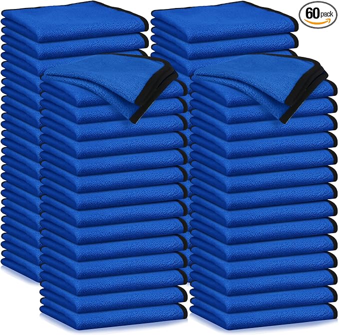 Tallew 60 Pcs Blue Microfiber Towels: 16"x16" Microfiber Drying Towels Bulk Micro Fiber Car Cleaning Cloth for Cars Drying Washing Polishing Cleaning Household Supplies