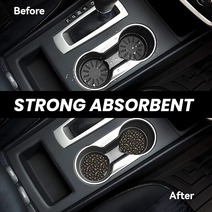 Absorbent Car Coasters for Cup Holders, 2 Pack Universal Anti Slip Ceramic Cup Coaster for Women Men 2.56 Inch Car Interior Accessories - Black Gold Leopard 003