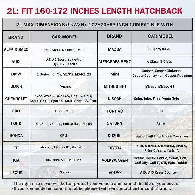 Waterproof Car Cover for Automobiles All Weather - Coverado Outdoor Full Car Covers with Zipper Door, Cotton Backing Snowproof UV Protection Windproof, Universal Fit for Hatchback (160"-172")