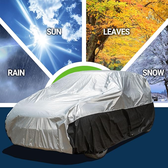 Season Guard Ultimate Plus SUV Crossover Car Cover,100% Waterproof Aluminium with Cotton Fleece and Breathable Fabric with Two Extra 19.6ft Windproof Tie Down Straps,Fits SUV up to 206"