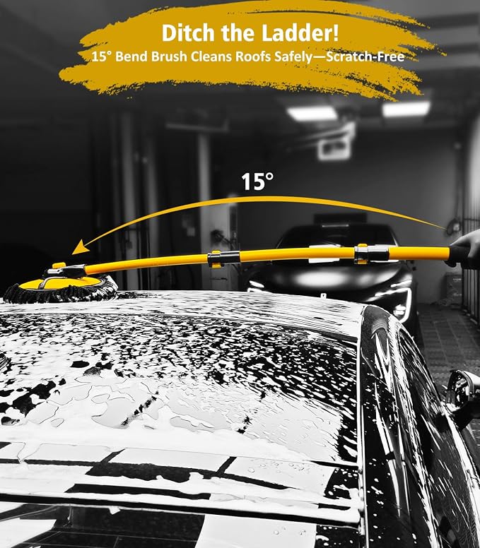 YeewayVeh Car Wash Kit, Extendable Brush Mop, Long Handle, Ginger | 5Pcs Detailing Brush, Rim Cleaner Brush & Microfiber Towel, Complete Car Cleaning Supplies