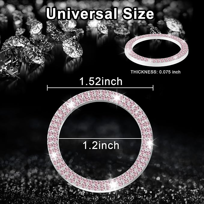 LivTee Car Engine Start Stop Decoration Ring, Crystal Double Rhinestone, Bling Car Interior Accessories for Women, Key Ignition & Knob Bling Ring, Push to Start Button Cover/Sticker, Pink