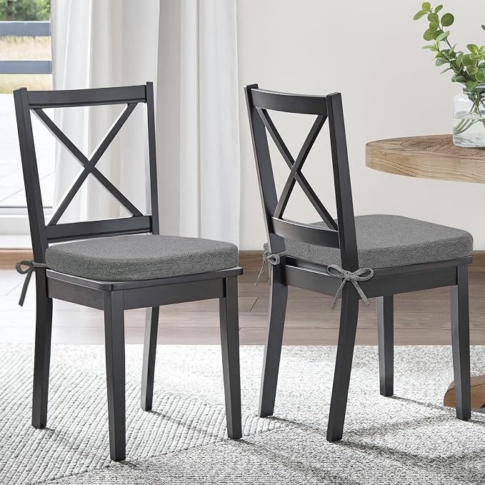 Shinnwa Kitchen Chair Cushions, Patented Design Molded Memory Foam Dining Chair Pads with Ties and Washable Cover, 17" x 16" x 2", Dark Grey