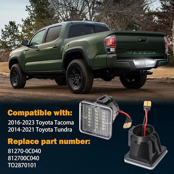 KanSmart LED License Plate Light for Toyota Tacoma 2016-2023 Tundra 6000K | 6000K LED, IP65 waterproof, for 3rd gen Tacoma rear tag lamp assembly, for 2014-2021 Tundra, durable ABS, easy plug & play