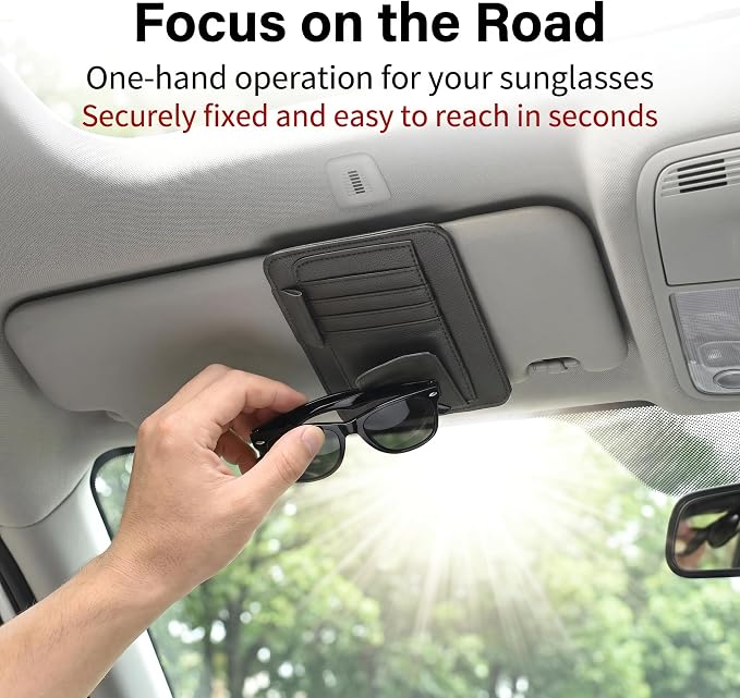 1 PC Car Sun Visor Organizer, Multifunctional Visor Storage with Card Slots and Pen Loop, for Sunglasses Documents and Cards, Universal for Most Cars, SUVs, Trucks (Black)