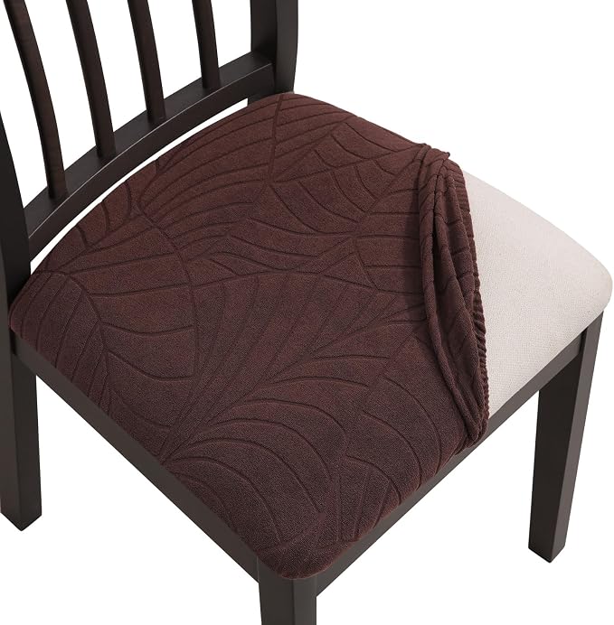 Fuloon Waterproof Chair Seat Covers 6 PCS, Stretch Cushion Covers Washable Dining Room Seat Slipcover Removable Kitchen Chair Protector (6, Coffee Red)