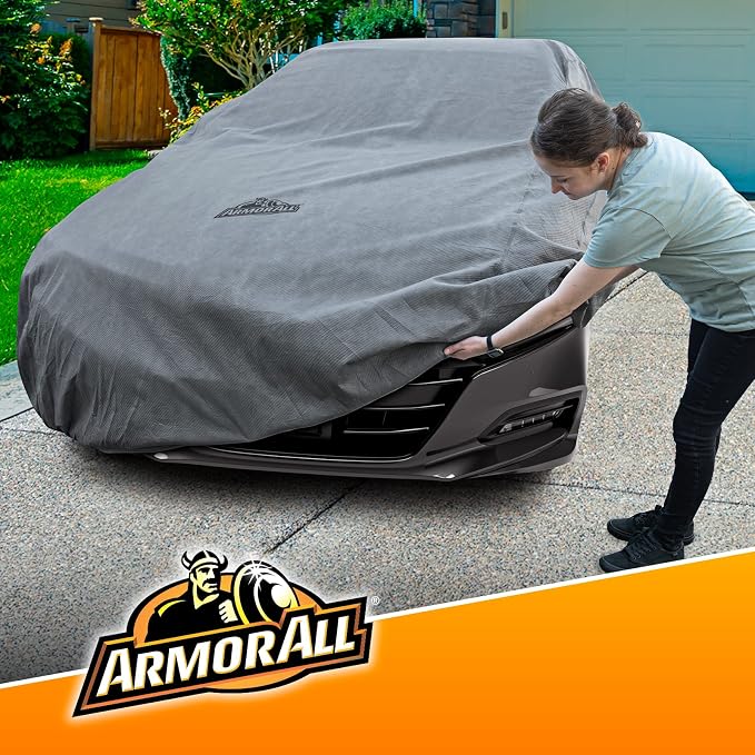 Armor All Car Cover Waterproof All Weather Heavy Duty for Sedan 158"-175" | Scratch-resistant soft lining, 6 secure straps, includes storage bag, works for Sun Rain Snow Hail Outdoor Indoor Protection