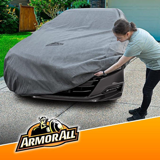 Armor All Car Cover Waterproof All Weather Heavy Duty for Sedan 158"-175" | Scratch-resistant soft lining, 6 secure straps, includes storage bag, works for Sun Rain Snow Hail Outdoor Indoor Protection