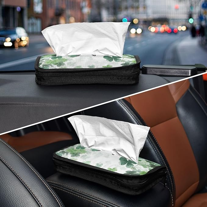 Watercolor Clovers Cat Car Tissue Holder Durable Napkin Holder Hanging Tissue Holders Case Car Tissues Bag for Sun Visor Seat Back Universal Auto