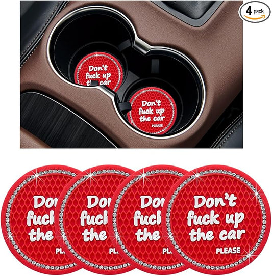 Ziciner 4 Pack Bling Car Cup Holder Coaster, 2.75 Inch Anti-Slip Auto Insert Cup Coaster, Crystal Car Drink Cup Mat Perfect for Women Girls, Universal Interior Decor Accessories (Red)