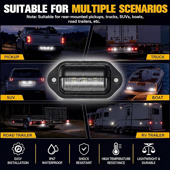 Mudder 8 Packs LED License Plate Light 12V-24V DC Waterproof License Plate 6-SMD Lamp Taillight Tag Lights for Trailer Truck SUV VAN RV Trucks and Boats