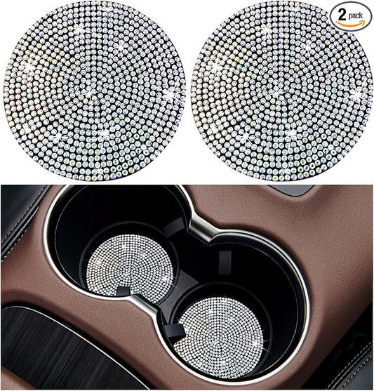 Ziciner 2PCS Bling Car Cup Holder Coaster, 2.73 Inch Anti-Slip Cup Insert Coasters, Crystal Rhinestone Auto Drink Cup Mat, Universal Interior Decor Car Accessories for Women Girls (AB)