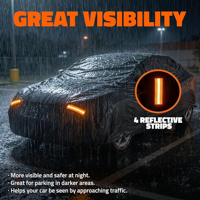 Mockins 190"x75"x47" Midsize Sedan Car Cover Waterproof All Weather Fit | Dual-Layer 250G PVC + Cotton Indoor & Outdoor Car Covers for Automobiles | Heavy Duty Full Exterior Covers with Strap & Bag