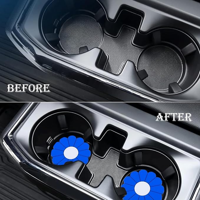 2-Pack Car Cup Holder Coaster Inserts, Daisy Shape, 2.75 Inch Non-Slip Silicone Cup Holder Insert, Universal Non-Slip Cup Holders, Car Accessories Interior for Women and Man (Deep Blue)