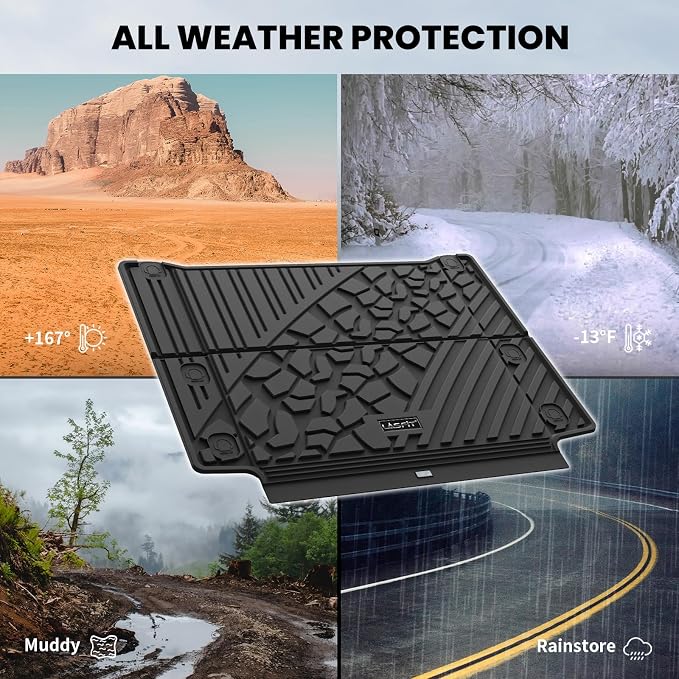 LASFIT Cargo Mat for Jeep Wrangler 4XE 2021-2025 4 Doors with Subwoofer | Plug-in Hybrid EV-Gas (PHEV), All Weather, TPE, Custom Fit, Trunk Mat, Cargo Liner, Black