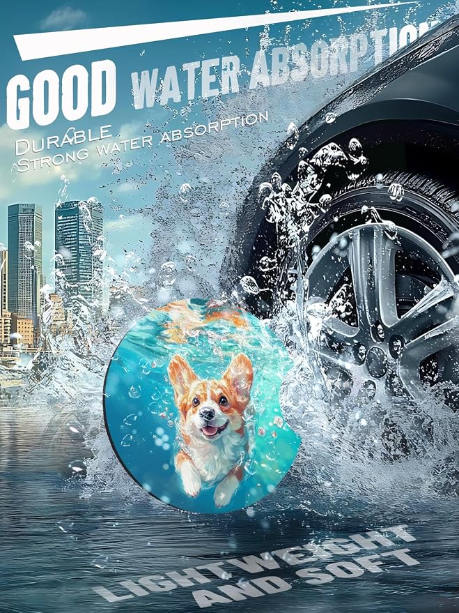 Car Cup Coasters,2 Pack Car Coaster,2.75inch Anti Slip and Absorbent Cars Coasters for Cup Holders,Neopren Accessories for Women,Cute Decor for Women (Corgi)