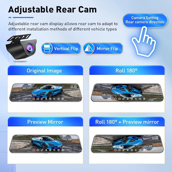 Mirror Dual Dash Camera with Voice Control,4K+2.5K Rear View Mirror Camera with 5.8GHz WiFi and APP Control, WDR Night Vision, Loop Recording, G-Sensor, Parking Monitor 64GB Card Included