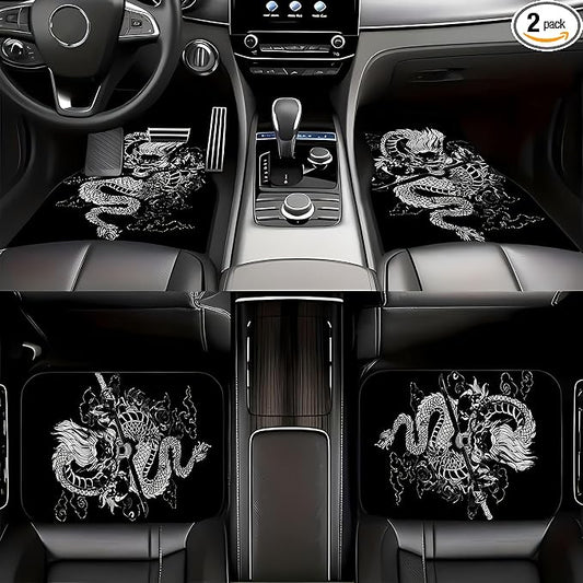 Universal Fit Car Floor Mats Set of 4Pcs, Domineering Chinese Dragon King Print All-Weather Front Rear Car Carpet Mats, Non-Slip Car Floor Mat Car Accessories for Automotive Trucks SUV Sedans Vans