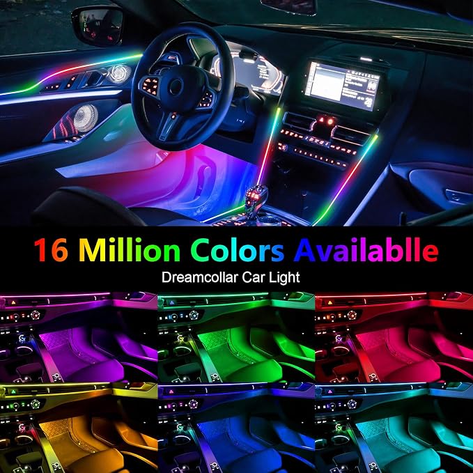 Dreamcolor Interior Car Lights, WEBUPAR Car Accessories 6 in 1 Car LED Strip Lights with APP Control and 213 Modes, 175 inches 593 LEDs Acrylic Fiber Optic Lights, RGB Neon Light Kits