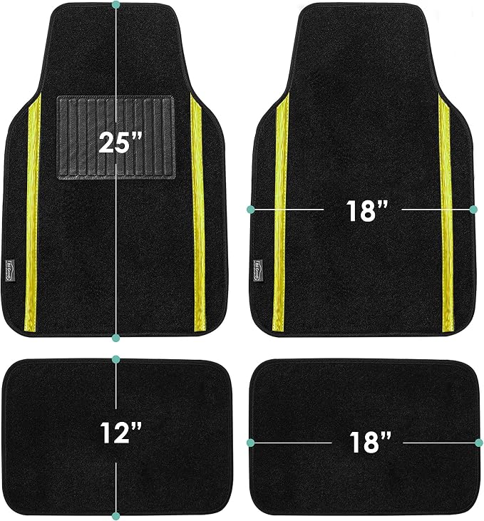 FH Group Universal Fit Car Floor Mats – All-Purpose Carpet Floor Mats & Protectors for Cars, SUVs & Trucks, Durable Automotive Carpet Mats, Yellow & Black