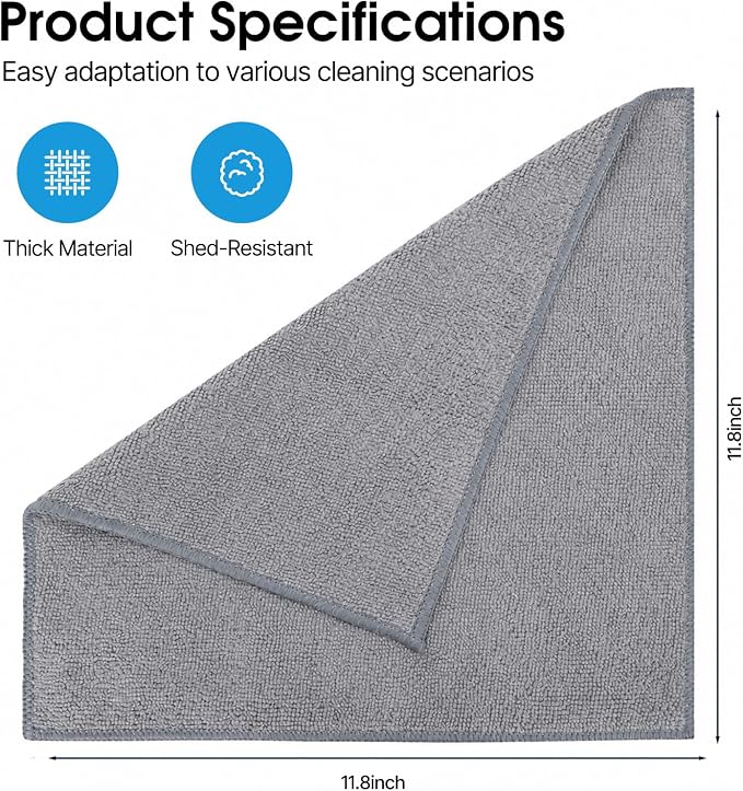 QYL Microfiber Cleaning Cloth,12 Pack Cleaning Rags, Cleaning Towels, 11.8"X11.8", Grey