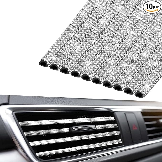 INSAUTO Bling Car Vent Outlet Trim,Bling Car Accessories for Women and Girls,10Pcs Rhinestone Car Air Conditioner Vent Decoration Strip(White)