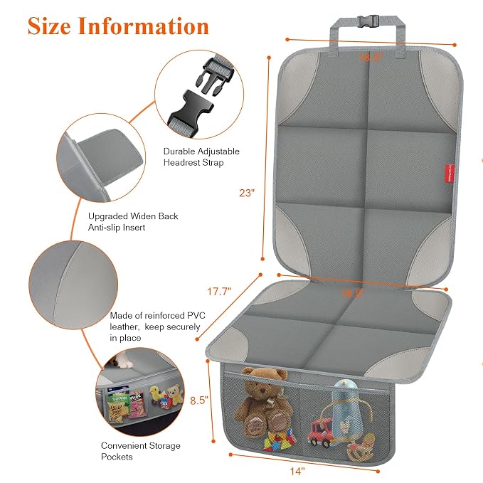 Car Seat Protector for Child Car Seat, Waterproof Durable 600D Fabric Car Seat Cover with Thickest Padding, Seat Protector Under Baby Car Seat with Non-Slip Backing Mesh Pockets for Baby and Pet