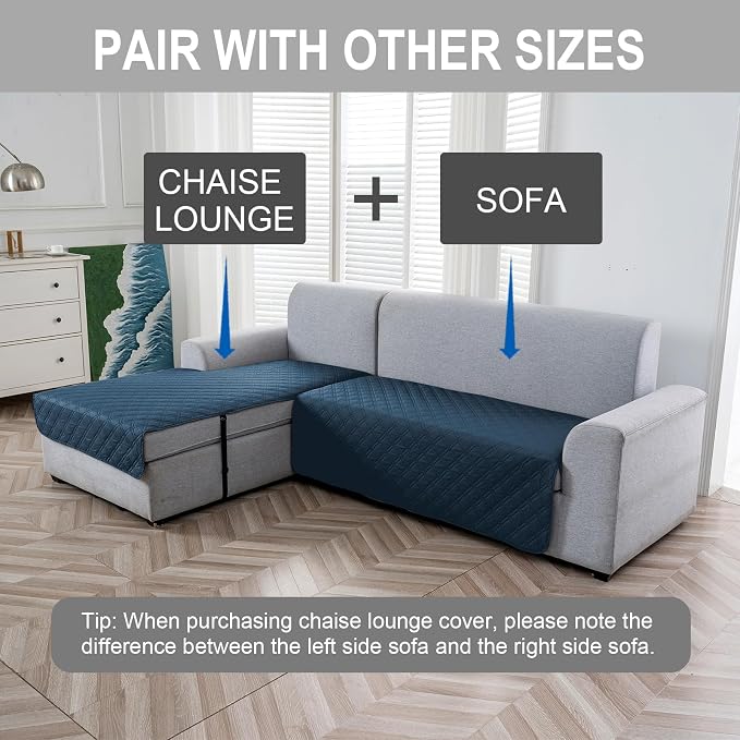 Genina L Shape Couch Cover, Sectional Couch Chaise Covers, Waterproof Washable Sofa Covers for Right L Shape Chaise Lounge, Anti-Slip Sofa Slipcovers for Dogs Cats Pet Friendly(Peacock Blue)