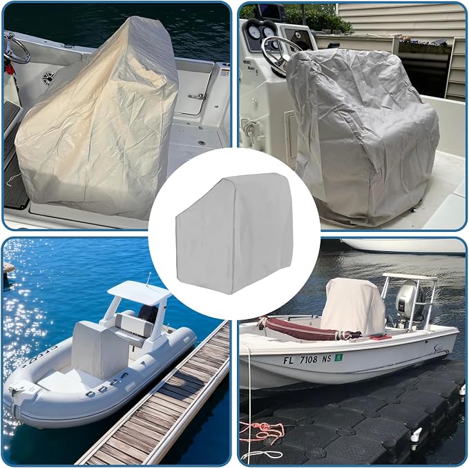Boat Center Console Cover, 600D Marine Grade Polyester Canvas, Waterproof, Grey (Medium Size up to 40" W 30" L 44" H)