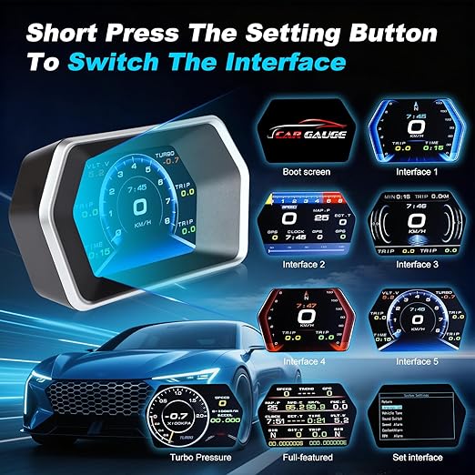 OBD2 GPS Dual System Car HUD Display - Digital Speedometer with Water Temp Voltage RPM - Universal Heads Up Display for All Vehicles
