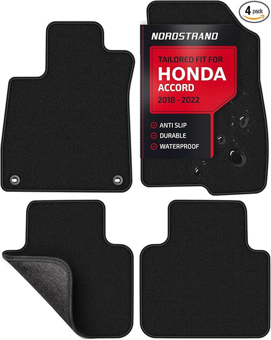 Floor Mats for Honda Accord 2018 2019 2020 2021 2022 Sedan 10 - Custom 3D Fit - 1st and 2nd Row Set of 4 - Waterproof Anti-Slip Backing - 34oz Heavy Duty Carpet Mat - All Weather Car Liner Floormats