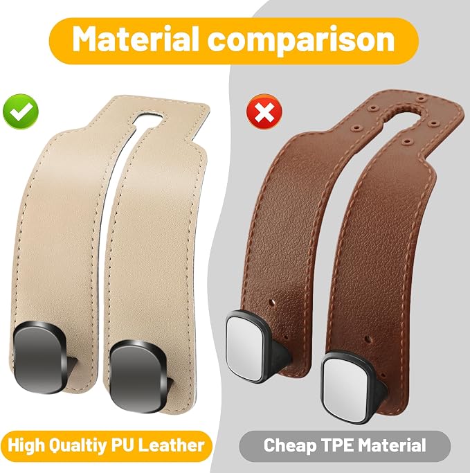 Amelity Car Headrest Hooks, Purse Hook for Car 4 Pack Beige | Universal Car Interior Accessories for Women, Available in 2/4 Pack, Storage Hanger Holds Purses, Backpacks, Grocery Bags