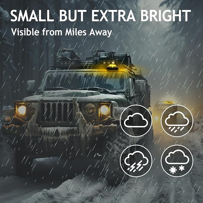 GT-Lite 4 Pack LED Emergency Beacon Yellow,Roadside Flare,Magnetic Base,2 Modes Flash and Steady,for Car Emergency Kit or Amish Buggy,RV,Boat,Crush Resistant,Water Resistant