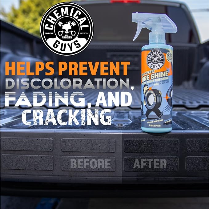 Chemical Guys, Tire Kicker Extra Glossy Tire Shine for Rubber, 1 Gallon | Sprayable dressing revives a deep wet look on tires, trim and bumpers, dries to the touch with no greasy sling