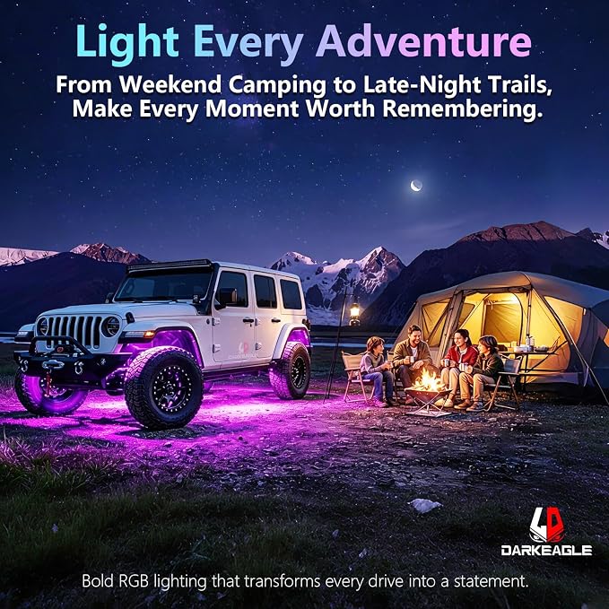 8Pods Full Angle RGB LED Rock Lights Full Kit for Jeep Trucks ATV UTV SXS RZR SUV Golf Cart Offroad Pickup, 240Chip Waterproof Multicolor Underglow Light with APP/RF Remote, Neon Underbody Accent 12V