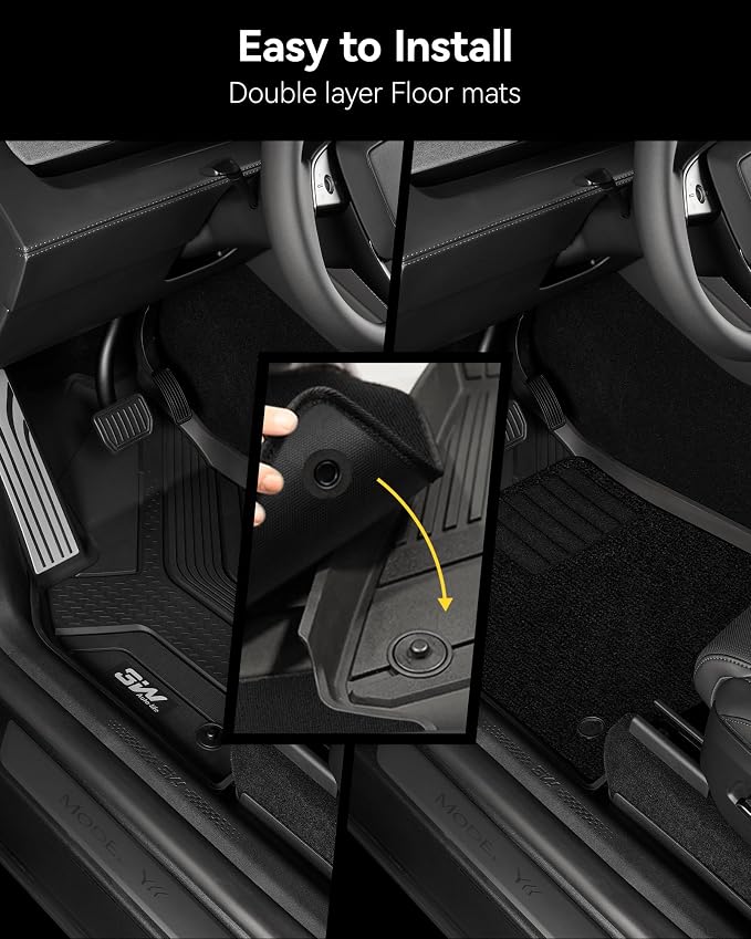3W Floor Mats with Carpets for 2025 2026 Tesla Model Y Juniper (Only Fit Standard) 5 Seat Metal Pedal Liner & Rear Cargo Mat & Backrest Mats Anti-Slip All Weather TPE Car Accessories, Vigormold™