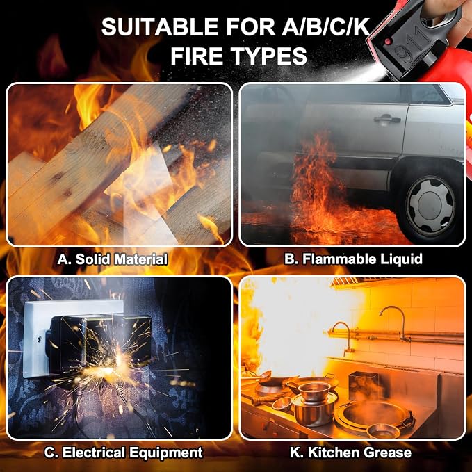 Fire Extinguisher for Home - 2pack Car Fire Extinguisher with Wall Mount, Small A B C K Fire Extinguisher, Water-Based Fire Extinguishers for Car/House/Kitchen/Truck/Marine/Boat/Vehicle/utv/rv