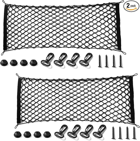 Amiss 2 Packs Cargo Net Stretchable. Adjustable Elastic Trunk Storage Net with Hook for SUVs, Cars and Trucks(43.3x15.8 Inch)