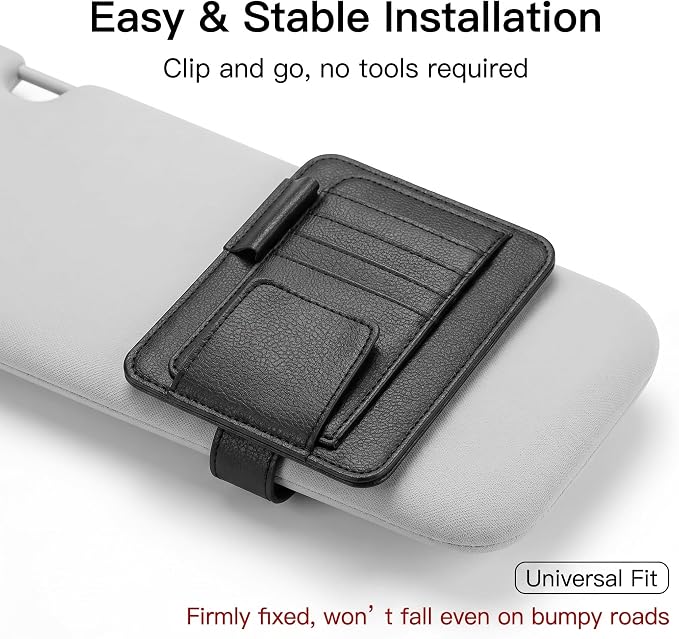 1 PC Car Sun Visor Organizer, Multifunctional Visor Storage with Card Slots and Pen Loop, for Sunglasses Documents and Cards, Universal for Most Cars, SUVs, Trucks (Black)