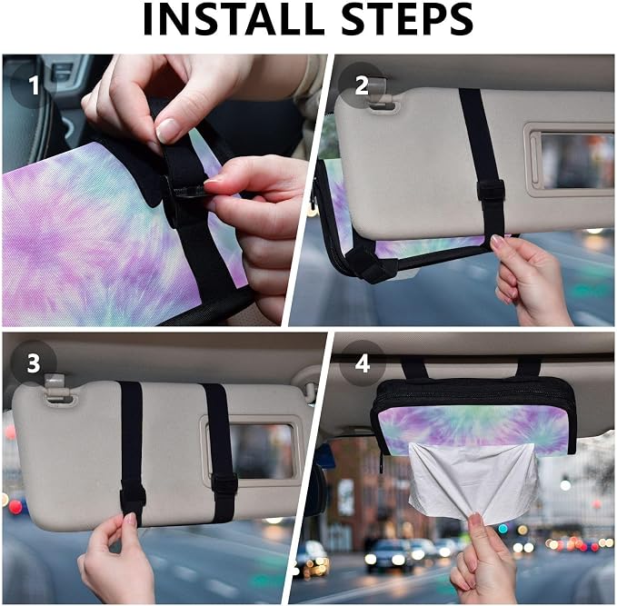 Tie Dye Purple Blue Car Tissue Holder Durable Napkin Holder Hanging Tissue Holders Case Car Tissues Bag for Sun Visor Seat Back Universal Auto