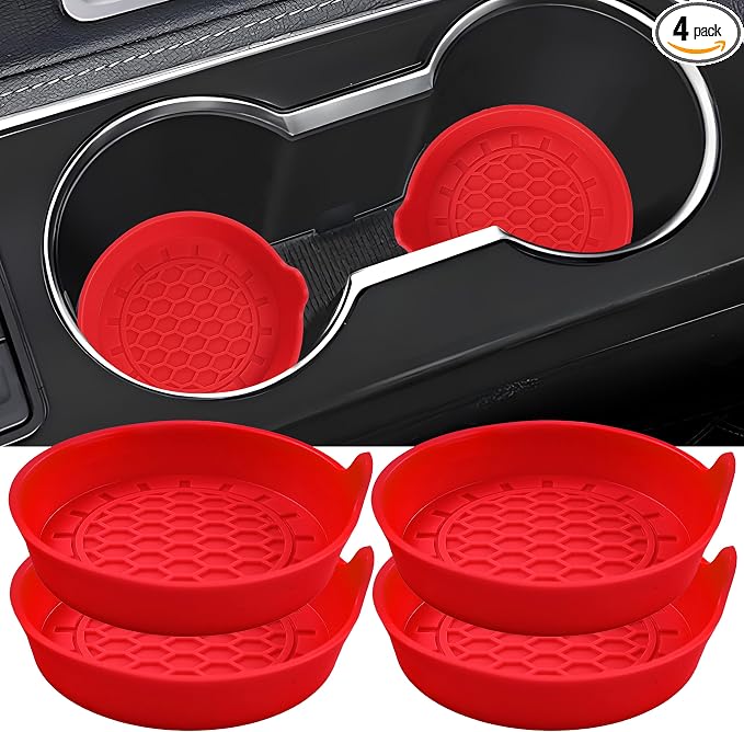 Amooca Automotive Cup Holders Universal Car Cup Coaster Waterproof Non-Slip Sift-Proof Spill Holder Car Interior Accessories 4 Pack Red