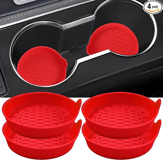 Amooca Automotive Cup Holders Universal Car Cup Coaster Waterproof Non-Slip Sift-Proof Spill Holder Car Interior Accessories 4 Pack Red