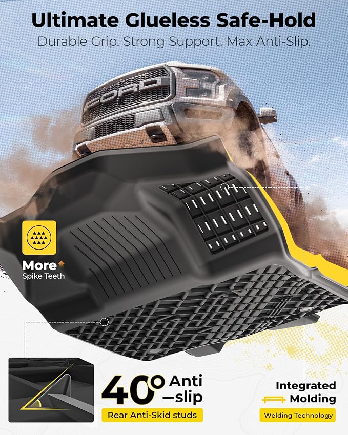 3W Floor Mats (with Metal Pedals) Fit for Ford F-150 2015-2026 & F150 Lightning 2022-2025 SuperCrew, TPE All Weather Car Mats Custom Fit Accessories (w/s Original fold Under-Seat Storage Box)