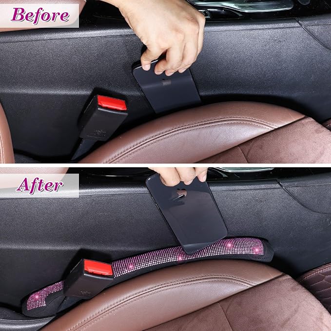 ToBeQueen Bling Pink Car Sear Gap Filler 2 Pack Universal Fit for Car SUV Truck, Handmade Crystal Rhinestone Diamond Car Seat Gap Plug Filler Pink Bling Car Accessories for Women(Pink)