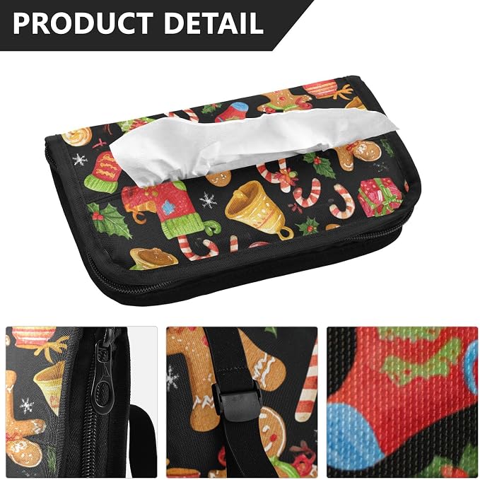 Christmas Gingerbread Men Candy Brown Car Tissue Holder Durable Napkin Holder Hanging Tissue Holders Case Car Tissues Bag for Sun Visor Seat Back Universal Auto
